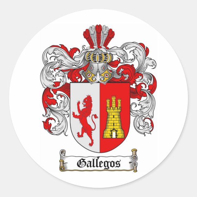 GALLEGOS-FAMILIENWAPPEN - GALLEGOS-WOLKSCHADEN RUNDER AUFKLEBER (Vorderseite)
