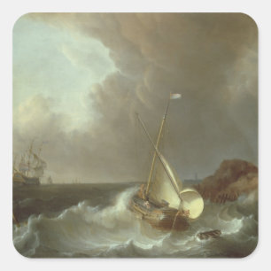 Galleon in den stürmischen Meeren Quadratischer Aufkleber