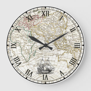 Galleon Segelschiff ~ 1789 Karte der östlichen Hem Große Wanduhr