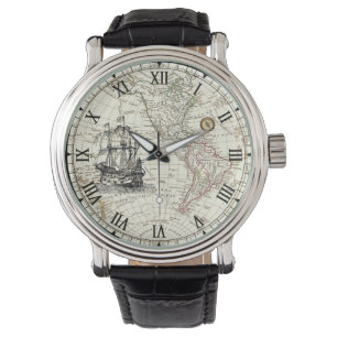 Galleon Segelschiff ~ 1789 Western Hemisphere Kart Armbanduhr