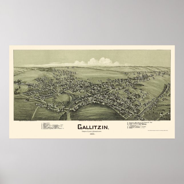 Gallitzin, PA Panorama Karte - 1901 Poster (Vorne)