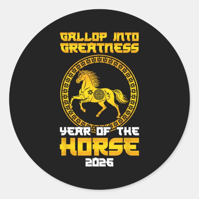 Gallop Into Greatness Year Of The Horse 2026 New Y Runder Aufkleber (Vorderseite)