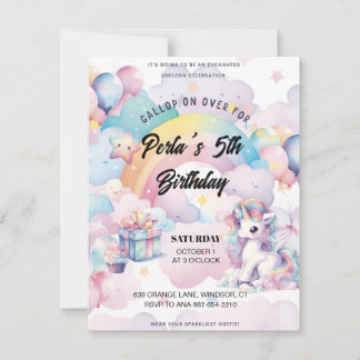 Gallop on Over the Rainbow unicorn Invitation  RSVP Karte