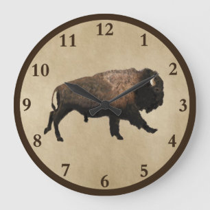 Galloping Bison auf altes Papier Große Wanduhr
