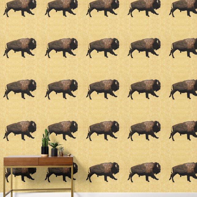 Galloping Bison auf altes Papier Tapete (Hausflur)