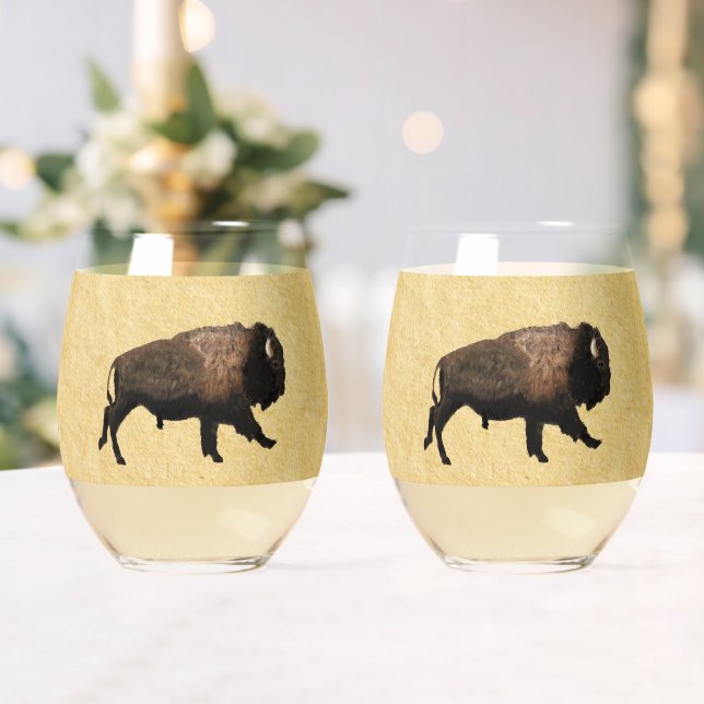 Galloping Bison auf altes Papier Weinglas Ohne Stiel (Insitu (Hochzeit))