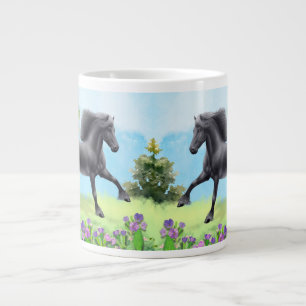 Galloping Black Friesian Horse Jumbo-Tasse