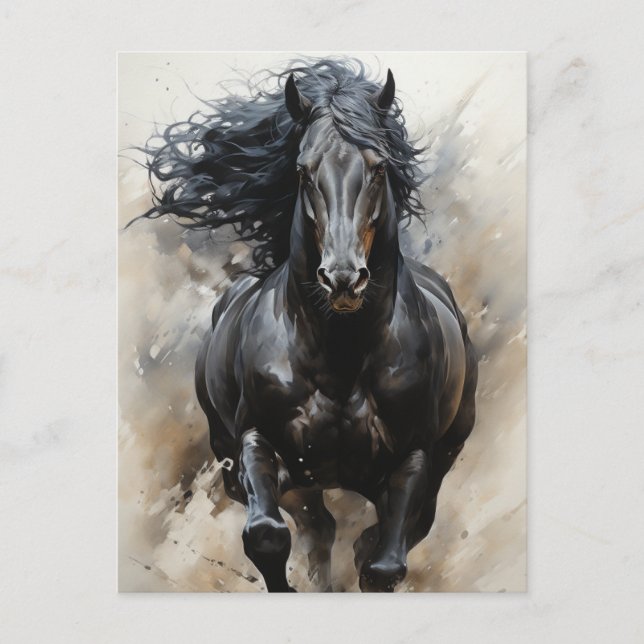 Galloping Black Horse Postcard Postkarte (Vorderseite)