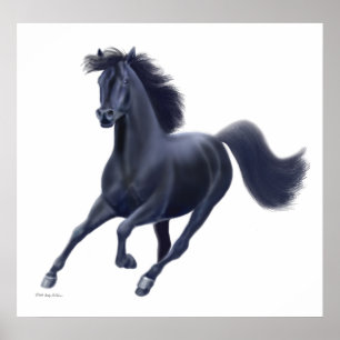 Galloping Black Horse Print Poster