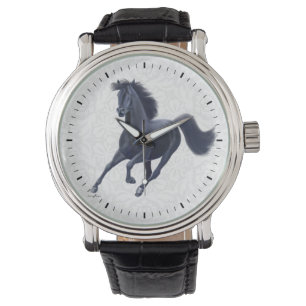 Galloping Black Thoroughbred Horwatch Armbanduhr