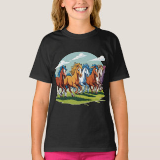 Galloping Cartoon Horses - Animated Herd T-Shirt