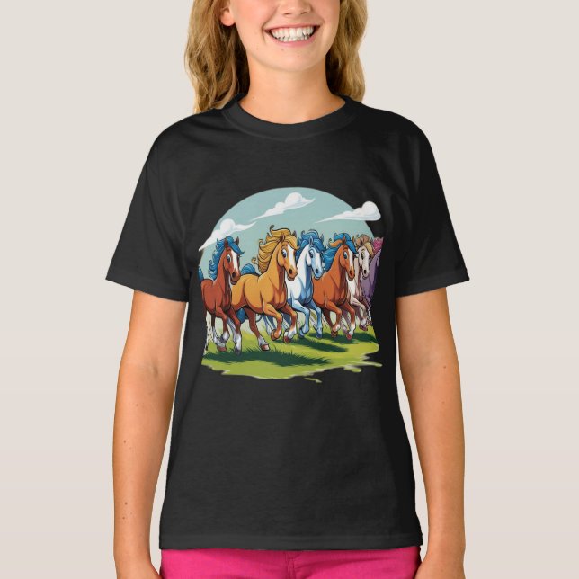 Galloping Cartoon Horses - Animated Herd T-Shirt (Vorderseite)