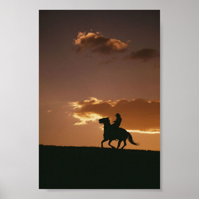 Galloping Cowboy-Silhouette Poster (Vorne)