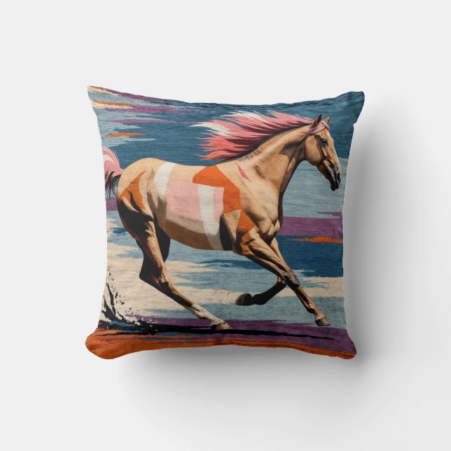 Galloping Grace" Handmade Horse Kilim Cushion Kissen (Vorderseite)