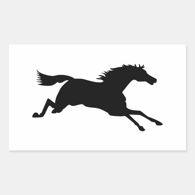 Galloping Horse Black Animal Silhouette Rechteckiger Aufkleber (Vorderseite)
