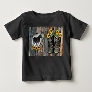 Galloping Horse Cowboy Boots Horseshoe Sonnenblume Baby T-shirt