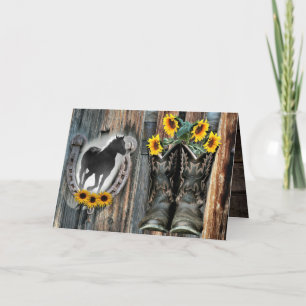 Galloping Horse Cowboy Boots Horseshoe Sonnenblume Dankeskarte