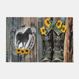 Galloping Horse Cowboy Boots Horseshoe Sonnenblume Fußmatte