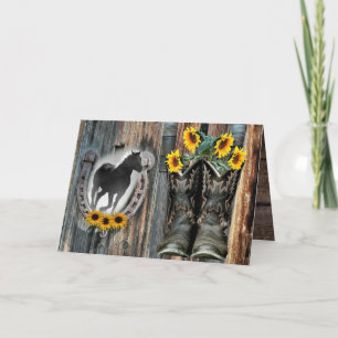 Galloping Horse Cowboy Boots Horseshoe Sonnenblume Karte