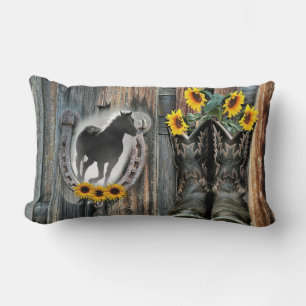 Galloping Horse Cowboy Boots Horseshoe Sonnenblume Lendenkissen