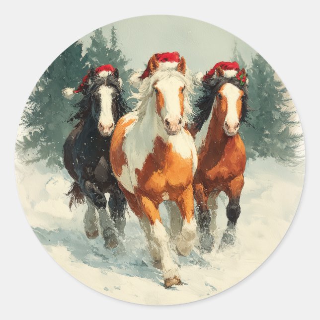 Galloping Horses Christmas Sticker (Vorderseite)