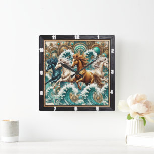 Galloping Horses Waves Quadratische Wanduhr
