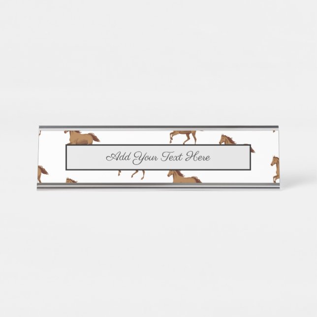 Galloping Mustang Horse Brown Wasserfarbenmalerei Schreibtischnamensplakette (Vorderseite )