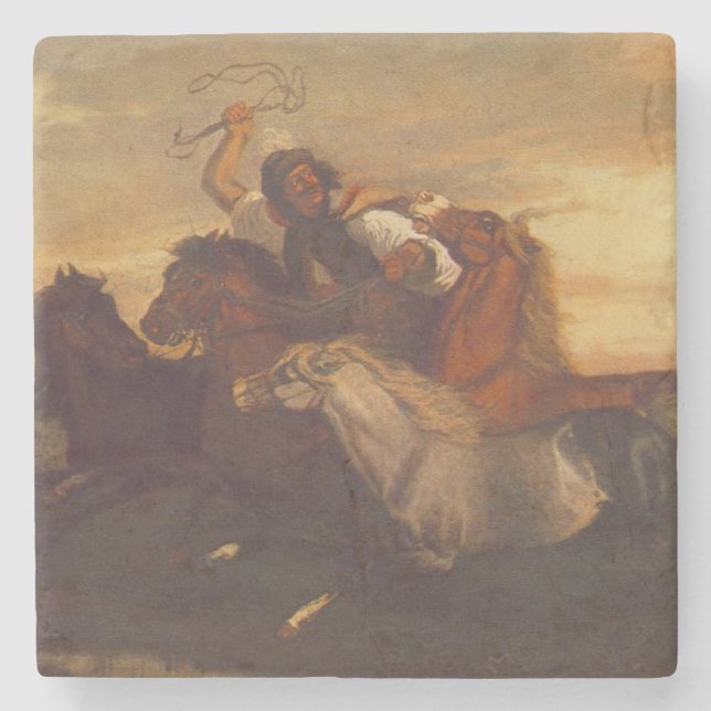 Galloping Outlaw (Cowboy on Horseback) (Pferde) Steinuntersetzer (Vorderseite)