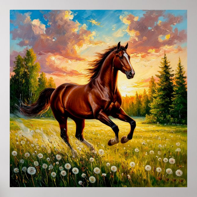 Galloping Pferd in einem gedämpften Feld Poster (Vorne)