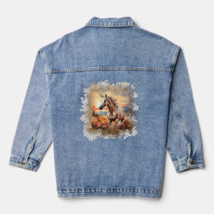 Galloping Pferd Sunset Denim Jacket Jeansjacke