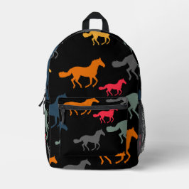 Galloping Pferde auf schwarz Bedruckter Rucksack
