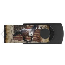 Galloping Pinto Paint and USA Flag USB Stick