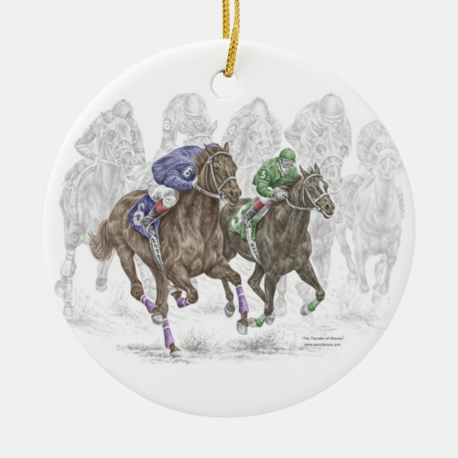 Galloping Race Pferde Keramikornament (Vorne)