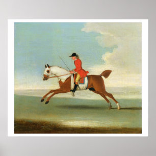 Galloping Racehorse und montiert Jockey in Rot (Öl Poster