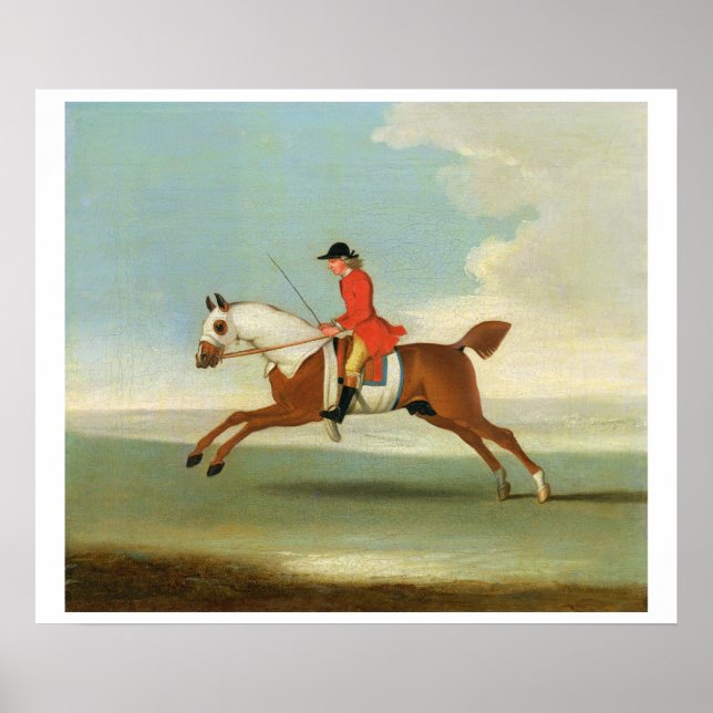 Galloping Racehorse und montiert Jockey in Rot (Öl Poster (Vorne)