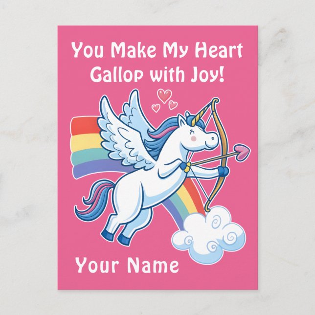 Galloping Unicorn Cupid’s Love Magic  Postkarte (Vorderseite)