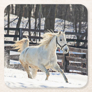 Galloping White Horse Rechteckiger Pappuntersetzer