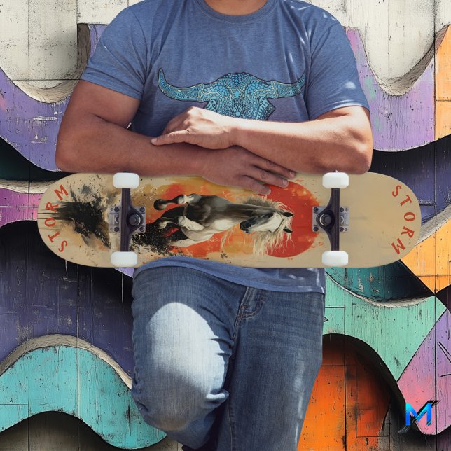 Galloping White Horss in Sunset Glory, Retro Wild Skateboard (Von Creator hochgeladen)