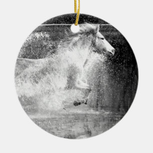 Galloping White Water Horse Keramik Ornament