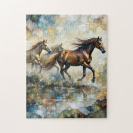 Galloping Wild Horses Alcohol Ink Art Puzzle