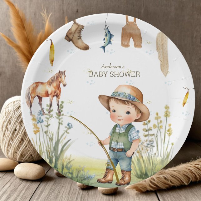 Gallops & Gills Derby Baby Dusche Rustikale Fische Pappteller (Von Creator hochgeladen)