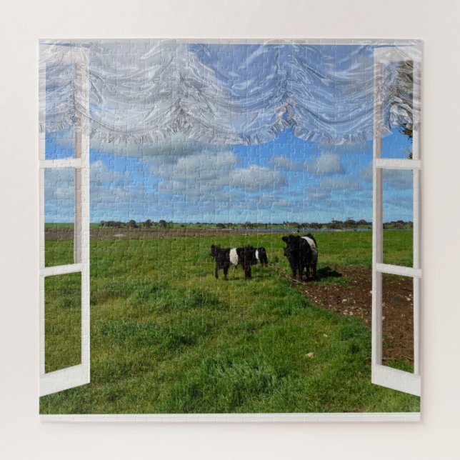 Galloway Kühe durch ein Fenster, Jigsaw Puzzle (Vertikal)