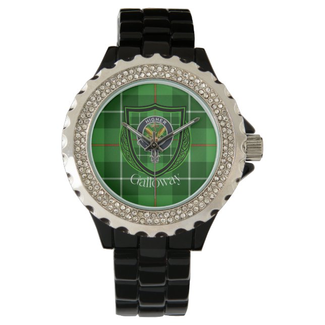 Galloway Scottish Clan Tartan & Crest Armbanduhr (Vorderseite)