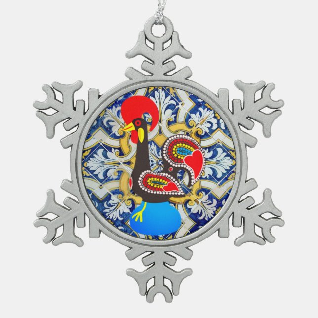 Galo de Barcelos Designs Schneeflocken Zinn-Ornament (Vorderseite)