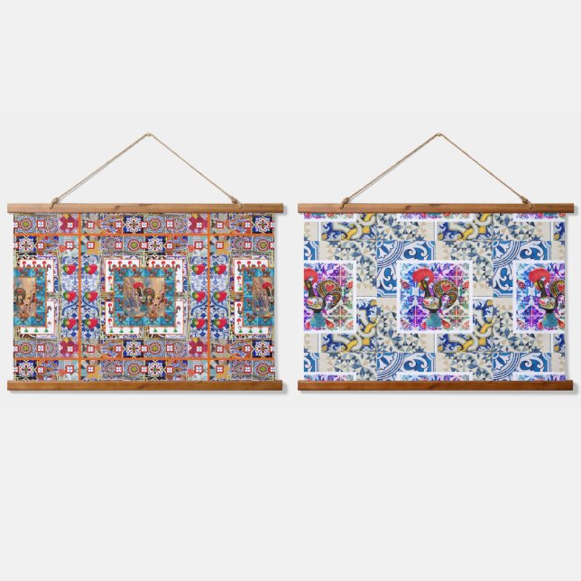 Galo de Barcelos, Portugal Wandteppich Mit Holzrahmen (Doppelt)