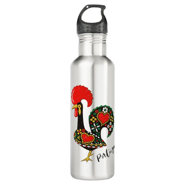 Galo de Barcelos portugiesisches Rooster Edelstahlflasche (Vorderseite)