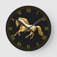 Galoppierende goldene PferdeWanduhr