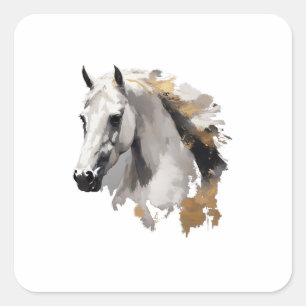 Galoppierende Grace White Horse Kunst Quadratischer Aufkleber
