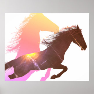Galoppierende Silhouette eines schwarzen Hengstes  Poster