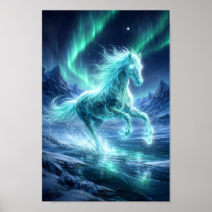 Galoppierendes himmlisches Geistpferd unter grünem Poster